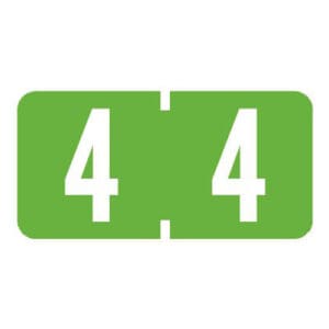 Light Green Tab Compatible Mini Numeric Labels of size 1/2" X 1" with Individual Number "4", Vinyl Stock, Packaged in Roll of 500