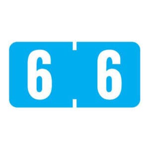 Blue Tab Compatible Mini Numeric Labels of size 1/2" X 1" with Individual Number "6", Vinyl Stock, Packaged in Roll of 500
