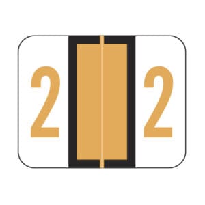 Light Orange Tab Compatible Numeric Labels of size 1" X 1-1/4" with Individual Number "2", Vinyl Stock, Packaged in Roll of 500