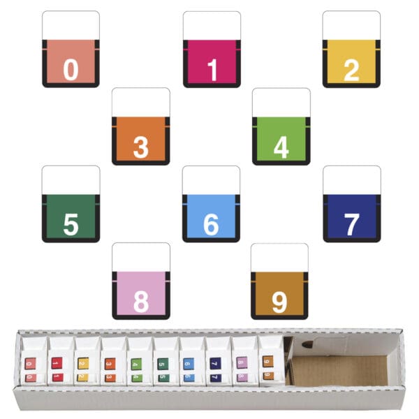 Multiple Colors Top Tab Compatible Numeric Labels of size 1" X 3/4" with Individual Number "0-9", Vinyl Stock, Packaged in 10 Rolls of 500