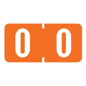 Orange Tab Compatible Mini Numeric Labels of size 1/2" X 1" with Individual Number "0", Vinyl Stock, Packaged in Roll of 1000