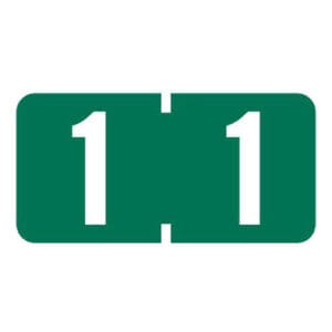 Green Tab Compatible Mini Numeric Labels of size 1/2" X 1" with Individual Number "1", Vinyl Stock, Packaged in Roll of 1000