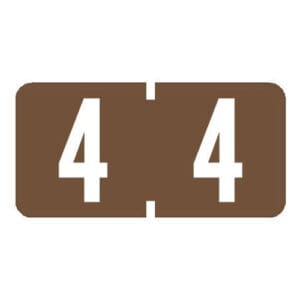 Brown Tab Compatible Mini Numeric Labels of size 1/2" X 1" with Individual Number "4", Vinyl Stock, Packaged in Roll of 1000