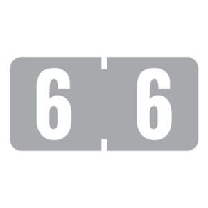 Grey Tab Compatible Mini Numeric Labels of size 1/2" X 1" with Individual Number "6", Vinyl Stock, Packaged in Roll of 1000