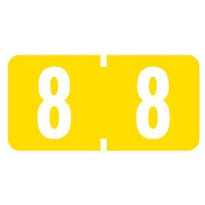 Yellow Tab Compatible Mini Numeric Labels of size 1/2" X 1" with Individual Number "8", Vinyl Stock, Packaged in Roll of 1000