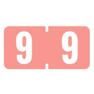 Pink Tab Compatible Mini Numeric Labels of size 1/2" X 1" with Individual Number "9", Vinyl Stock, Packaged in Roll of 1000
